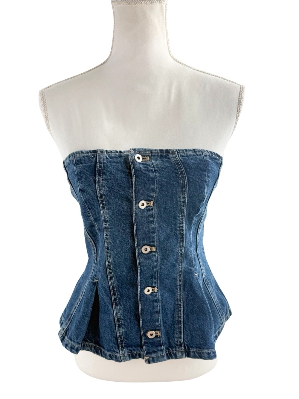 Zara Denim Corset Top NWT Womens XS Blue Strapless Peplum Bustier Jean Tube Top